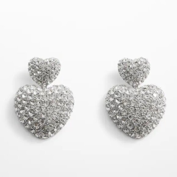 MANGO MNG Faceted Crystal Studden Drop Hanging Dangle Heart Pierced Earrings - Picture 1 of 5